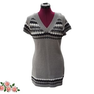 Say What Pullover Sweater Dress Gray Fair Isle Yolk, V-Neck Women's Junior XL